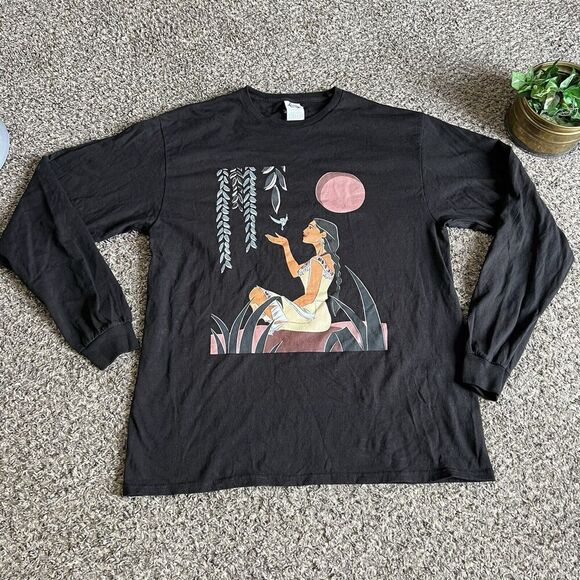 Vintage 90s Disney Pocahontas Shirt Long Sleeve Graphic T Shirt Black L NEW